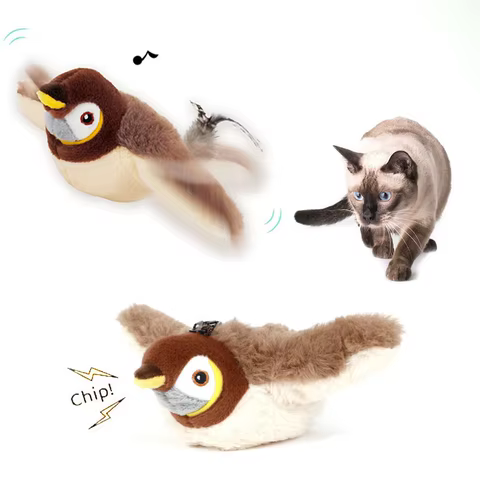 Simulated Bird Cat Toy Touch Sensitive Plush Toy Rechargeable Chirping Flapping Bird Cat Toy Touch Squeak Bird Plush Toy 10 best sales jump cat - №7