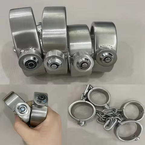 Stainless Steel Bondage Handcuffs Shackles Neck Collar Restraint Wrist Lock BDSM with Chain Set Adult Game Sex Toys for Couple 12 best sales slave chains and shackles - №5