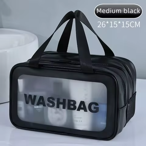 Dry-wet separation double transparent PU makeup bag portable washing bag cosmetic storage bag travel fitness swimming essentials 6 best sales luxury makeup organizer - №4