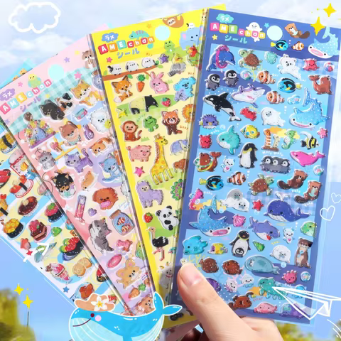 4 pcs/8pcs Kawaii Glittering 3D Sushi Sea Animals Vehicles Stickers Scrapbooking Diy Journal Stationery Sticker Gift Deco Art 8 best sales cat sushi - №7