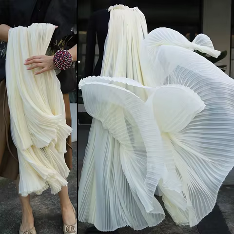 Light Chiffon Organza Pleated Fabric for Summer Airy Pleated Dress Halter Dress Clothing Fashion Designer Fabrics 10 best sales fabric chiffon - №6