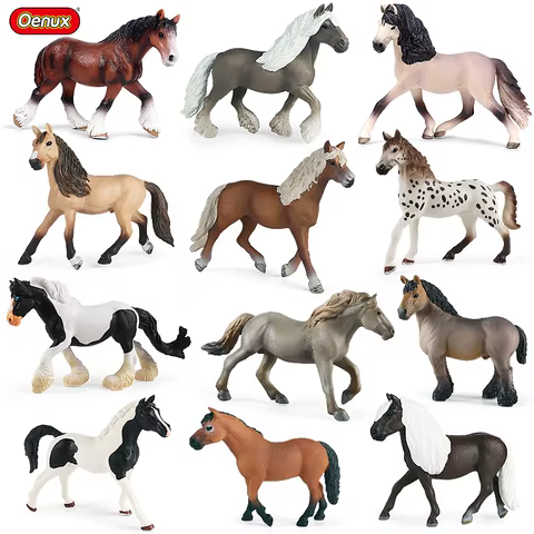 Oenux Farm Animals Steed Foal Clydesdale Arabian Horse Model Action Figures Equestrian PVC Collection Education Kid Toy Gift 10 best sales arabian horse - №1