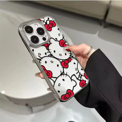 Full Screen Hello Kitty Red Strap Kawaii Phone Case For iPhone 16 15 14 12 13 11 Pro Max XR XS MAX 7 8 PLUS Y2K Pink Girl Cover 10 best sales pink mobile phone - №9