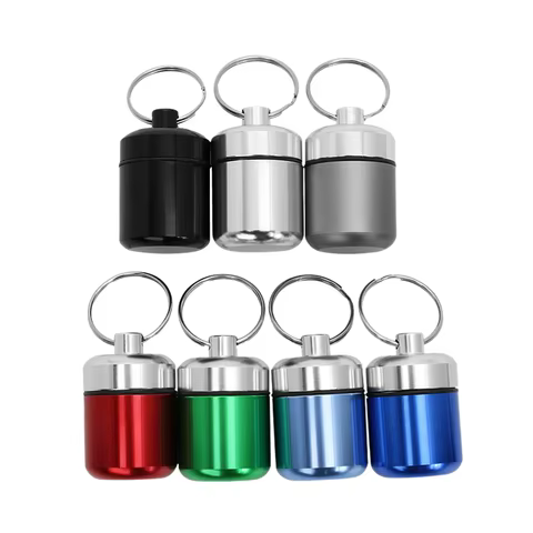 Aluminum Waterproof Pill Box with Sealed Storage, Flat Head, and Keychain for Vitamins Medicine and Fish Oils 10 best sales pill charm - №4