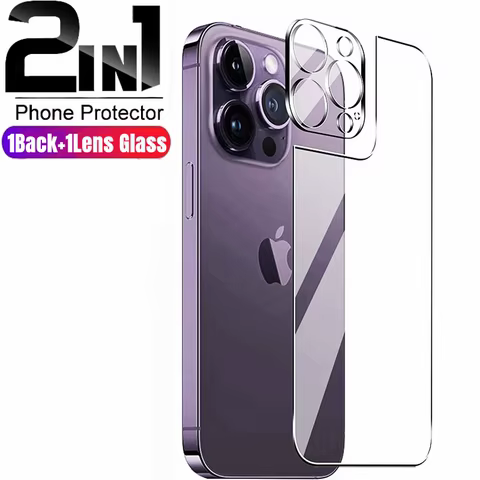 2in1 Back Tempered Glass For iPhone 16 15 14 13 12 Pro Max 15 Plus 15 pro max 16Pro Back Screen Protector With Lens Glass 6 best sales handycam - №5