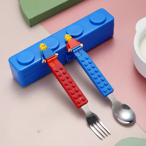 High-Value Fun Creative Building Blocks Portable Cutlery Stainless Steel Cutlery Children'S Assembled Fork And Spoon Set 10 best sales fork and spoon - №3