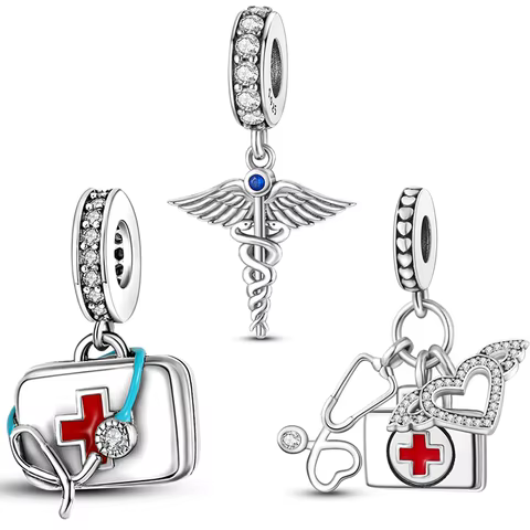 Original 925 Sterling Silver Medicine Cabinet Stethoscope Charms Pendant Beads Fit S925 Bracelet Fine DIY Jewelry Making 12 best sales charm diy - №12
