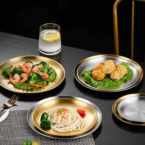 Plate tray, dining tray, steak plate, barbecue plate, Korean stainless steel circular barbecue plate 12 best sales food tray korean - №7