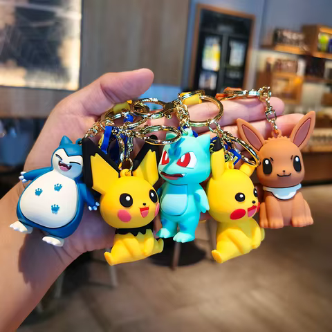 Pokemon Action Figure Pikachu Keychain Anime Cute Snorlax Eevee Backpack Pendant Doll Car Key Ring Ornaments Jewelry Kids Gifts 6 best sales eevee keychain - №3