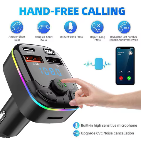 Car mp3 Handsfree Wireless Bluetooth Car Kit FM Transmitter TF Card LCD MP3 Player Dual USB 3.1A Car Charger Phone Charger 8 best sales fm mike - №1