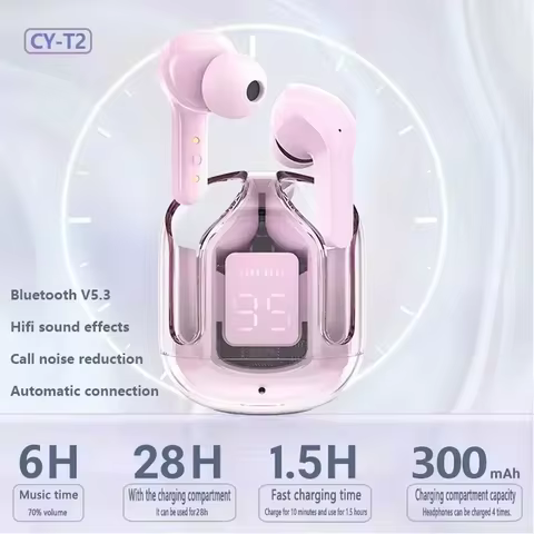 T2 Tws Wireless Bluetooth Headset Transparent Headphones ENC Power Digital Display Stereo Sound Earphones for All Smartphones 8 best sales bateria redmi note 7 - №2