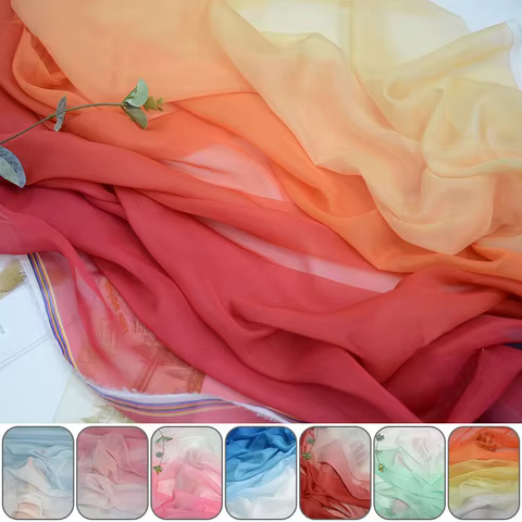 Gradient Chiffon Fabric Rainbow Chinese Costume Stage Dance Sewing Craft Organza Tulle Fabric For Diy Dancing Gauze Material 10 best sales fabric chiffon - №2