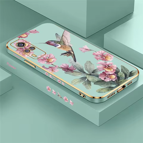 Cute Bird Flower Case For Vivo Y50 Y51A Y33S Y33T Y51 Y70 2020 Y55 Y55S Y30 Y30i Y66 Y67 Y36 4G 5G Soft Silicone Plating Cover 8 best sales vivo y67 full cover - №5