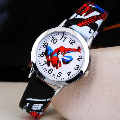 Disney Spiderman Children's Watch Anime Figures Student Quartz Watch Avenger Toys Spiderman Leather Strap Wristwatches Gifts 10 best sales spiderman kids watch - №8