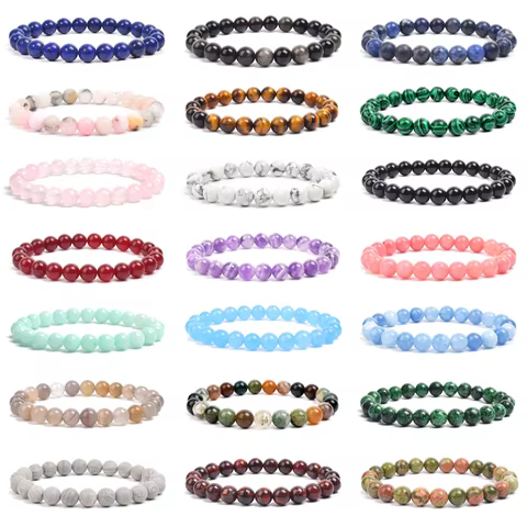 Natural Stone Beads Bracelet For Women Men Amethysts Crystal Quartzs Aquamarines Jades Jewelry Agates Elastic Bangle Bracelets 8 best sales blue sandstone bracelet - №5