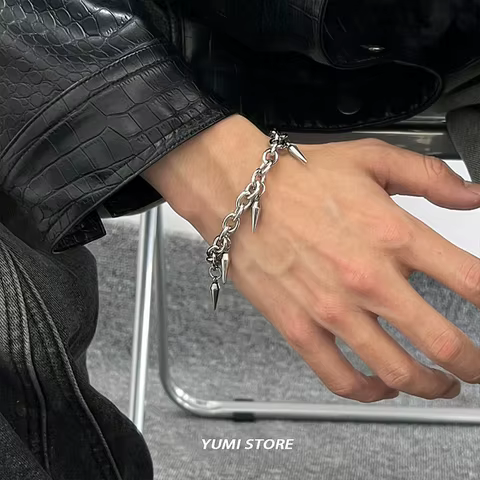 Punk Rivet Bracelet For Man Woman Hip Hop Titanium Steel Rivet Pendant Bracelet Retro Street Jewelry Kpop Accessories Wholesale 10 best sales kpop bracelet - №3