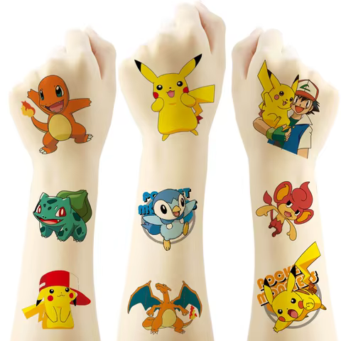 20Pcs Pokemon Tattoo Stickers Waterproof Cute Pikachu Sticker Funny Cartoon Kids Girls Christmas Birthday Gift Reward Toy 8 best sales pokemon wall stickers - №2