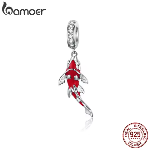 Bamoer 925 Sterling Silver Red Enamel Fish Pendant Lucky Koi Dangle Charm Originaal for Women Bracelet Necklace DIY Fine Jewelry 8 best sales koi fish charm - №6