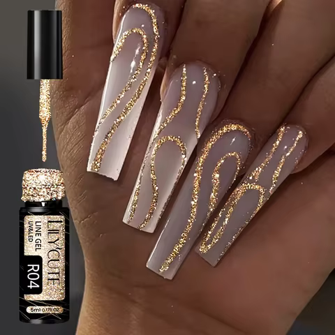 LILYCUTE 5ML Champagne Gold Reflective Glitter Liner Gel Nail Polish Bright Sparkling French Semi Permanent Nail Painting UV Gel 8 best sales 5d gel - №7