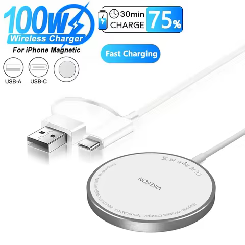 100W Magnetic Wireless Charger Pad USB + Type C For Magsafe iPhone 16 15 14 13 12 Pro Max Fast Charging Dock Station Chargers 10 best sales zoom f1 battery cover - №7