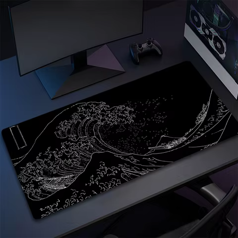 Japan Black Sea Wave Large Mouse Pad Extended Gaming Mouse Pad Desktop Pad With Stitched Non-Slip Rubber Base Keyboard Mat 80x30 10 best sales mousepad 80x30 - №9