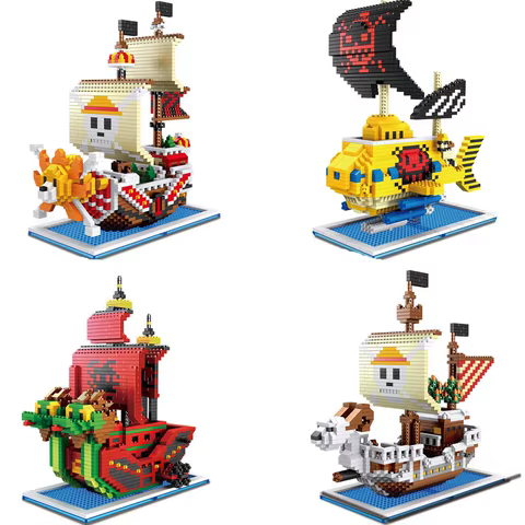 One Piece Pirate Ship Building Block Anime Thousand Sunny Going Merry Luffy Shanks Boa Mini Bricks Toy Figure For Children 8 best sales lego pirates - №7