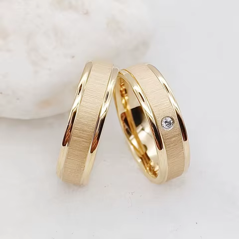 Wedding Rings Sets for Men and Women Handmade Unique Designer Matte 24k Gold Plated Titanium Jewelry Lover's Couples Ring 10 best sales matte gold ring - №7