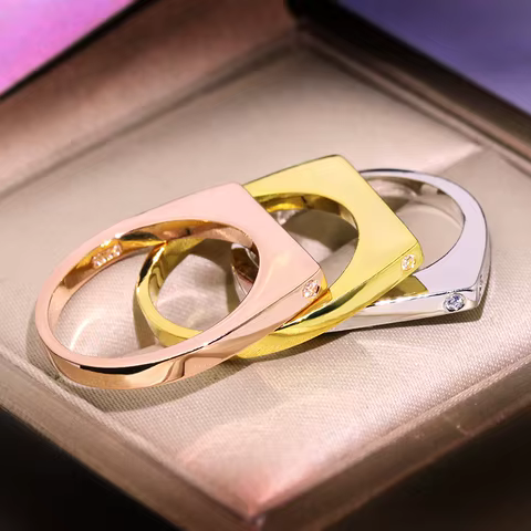 Hot sale Geometric Ring Simple Two Bar Round Rings For Women Stainless Steel Simple Rose Gold Matte Wedding Party Rings 10 best sales matte gold ring - №8