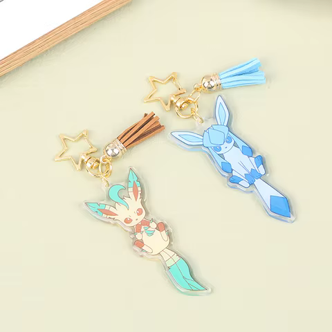 Pikachu Pokemon Acrylic Keychain Anime Characters Leafeon Eevee Sylveon Bags Car Key Ring Charm Accessories Kids Birthday Gift 6 best sales eevee keychain - №1