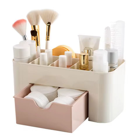 Makeup Organizer Storage Box With Drawer Cotton Swab Stick Storage Case Lipstick Organizer Brush Holder Makeup Acrylic Plastic 6 best sales luxury makeup organizer - №2