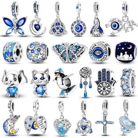 Charm Silver 925 Beads Blue Series Fit Bracelet Charms DIY Original Fashion Pendants For Jewelry Maing 10 best sales pill charm - №8