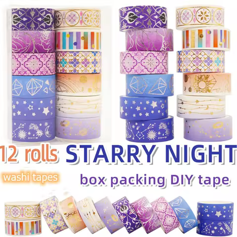 12 Rolls/set Purple Star Gold Foil Washi Tape Set Constellation Series Laser Masking Tapes for Scrapbooking DIY Stationary Set 8 best sales washi tape gold - №7