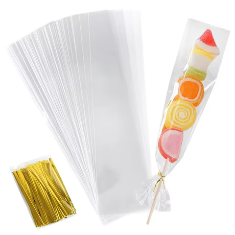 50/100pcs Clear Long Candy Treat Bag Cellophane Cookie Lollipop Plastic Bag Food Gift Packaging Wedding Birthday Decor Supplies 10 best sales mug gift box - №9