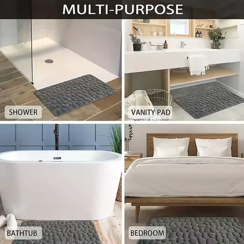 3D Non Slip Bathroom Mat Cobblestone Embossed Bath Mats Absorbent Doormat Carpet Door Floor Mats Machine Washable Quick Drying 8 best sales anti slip shower mat - №2