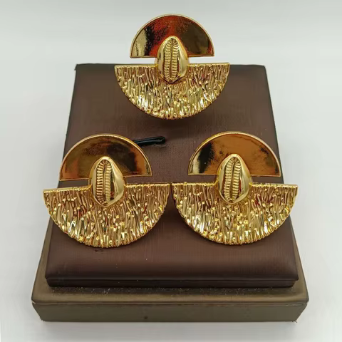 African Gold Plated Earrings and Ring Jewelry Set for Women New Design Earrings and Finger Ring Set for Brazilian Jewellery Gift 10 best sales brazilian gold jewelry set - №1