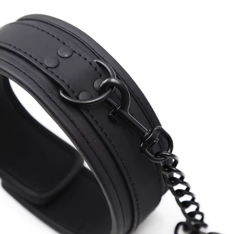 Thierry Sm Products Bondage Neck Collar with Metal Chain Leash BDSM Sex Toys Faux Leather Restraint Fetish Adult Sex Toys 8 best sales heavy steel bdsm collar - №3