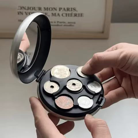 Round Japanese Coin Dispenser Storage Coins Purse Wallet Holders Storage Box Aluminum Alloy Plastic Coins Purse Wallet Holders 12 best sales coins dispenser - №6