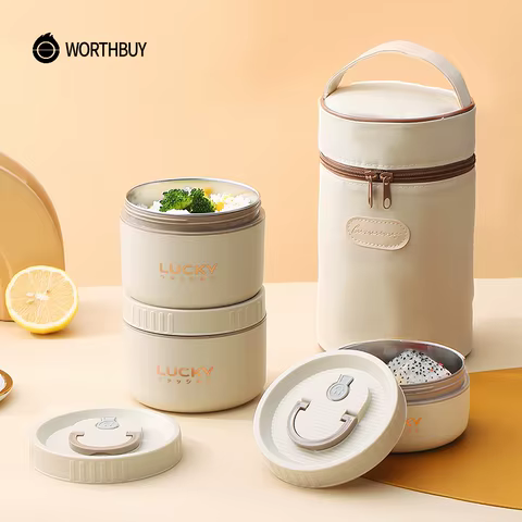 WORTHBUY Bento Lunch Box Set, Portable Keep Warm Lunch Container With Insulated Bag, 18/8 Stainless Steel Thermal Food Container 10 best sales oven seal - №2