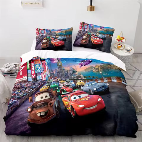 Cars Lightning McQueen 3D Children's Bedding Set 3-piece Set 1 Quilt Cover 100% Polyester Home Decor Cartoon 10 best sales lightning mcqueen bedding - №3