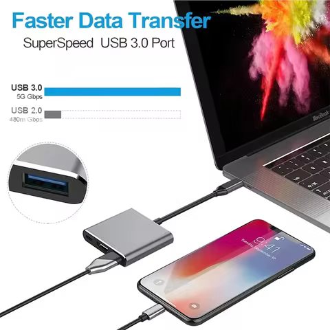 USB C HUB 3in1 Type C 3.0 to HDMI-compatible Docking Station PD Fast Charge 4K HDMI Adapter Splitter For MacBook Phone Computer 8 best sales type c to vga - №4