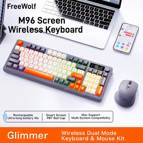 M96 Screen Wireless Keyboard Mouse Kit ZIYOULANG Bluetooth Keyboard With Mouse Gaming,Electronic Screen, Multi-Device Connection 10 best sales gaming keyboard mouse - №10