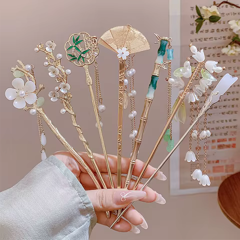 Elegant Chinese Style Hair Accessory Romantic Enameled Flower Tassel Hair Clip Alloy Jewelry Hairpin For Women Fashion Hairpin 10 best sales pin for hair - №1