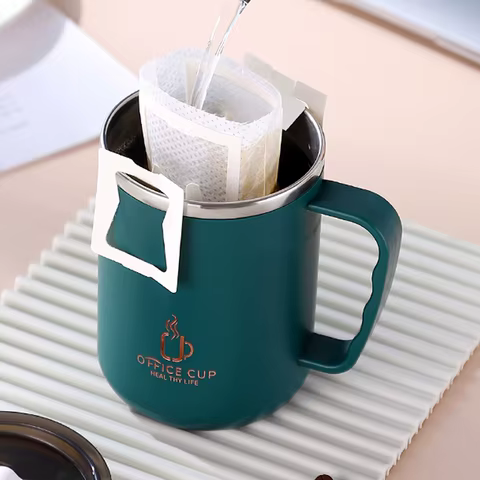 500ml/17oz 304 Stainless Steel Water Bottle Double Layers Coffee Mug Milk Cup With Plastic Lid And Handle 8 best sales stainless steel espresso cup - №7