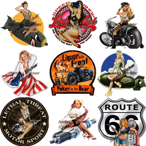 Europe and America Retro Girl Pin Up Girl Sticker Retro Girl Blonde Bombshell Bumper Vinyl Car Decal Waterproof Car Accessories 10 best sales pinup girl stickers - №6