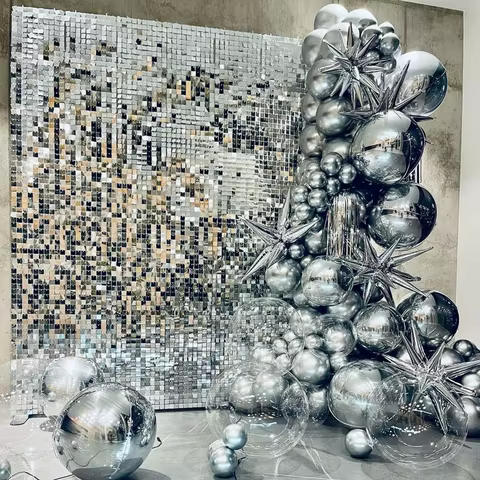 12/16/18/24PCS Shimmer Wall Backdrops silvery Square Sequin Wall Panel Backdrops Party Backdrops for Wedding Birthday Decor 12 best sales wedding photo background - №4