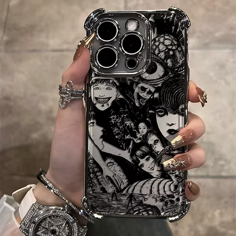 Junji Ito horror Hot comics Plating Case For iPhone 16 15 14 13 12 11 Pro Max X XR XSMax 7 8 6 Plus Anti-Fall Airabag Back Cover 8 best sales horror phone case - №1