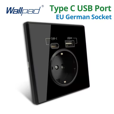 Type-C A Interface Outlet Acrylic Mirror Crystal Panel Black Wall EU Russia Spain French Socket With USB Charge 5V 2100mA Holder 10 best sales ipad wall mount with power - №6