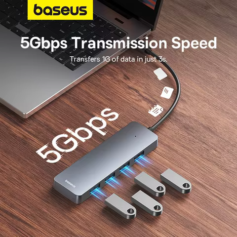 Baseus Usb Hub 4 Port ABS Hub Usb 3 0 for Laptop Multi Splitter Adapter For Xiaomi Lenovo Macbook PC Computer Accessories 8 best sales lenovo laptop accessories - №6
