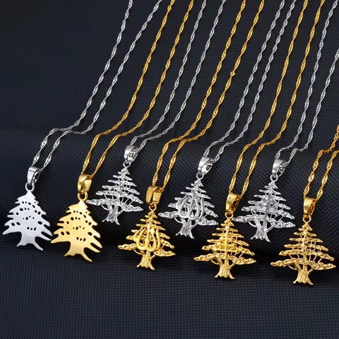 Anniyo Liban Pendants Necklaces Lebanese Cedar Jewelry Lebanon Map Eastern Rite Church Maronite Cross Allah Symbol #251506 8 best sales allah necklace - №4
