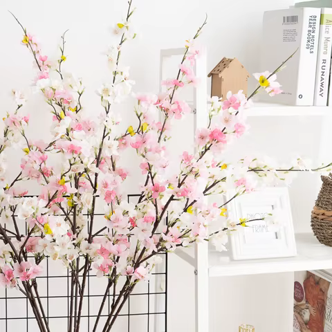 Tenvity 106CM Sakura Artificial Flowers Nordic Style Decor Silk Long Branch Fake Cherry Blossom Party Wedding Home Decoration 10 best sales cherry tree - №6
